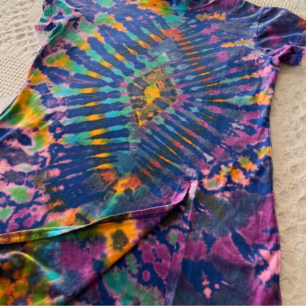 Saisby by Cg Vibrant Hand Tie-Dyed Mock Neck Dress Top Side Split Hem Cotton - Picture 13 of 15
